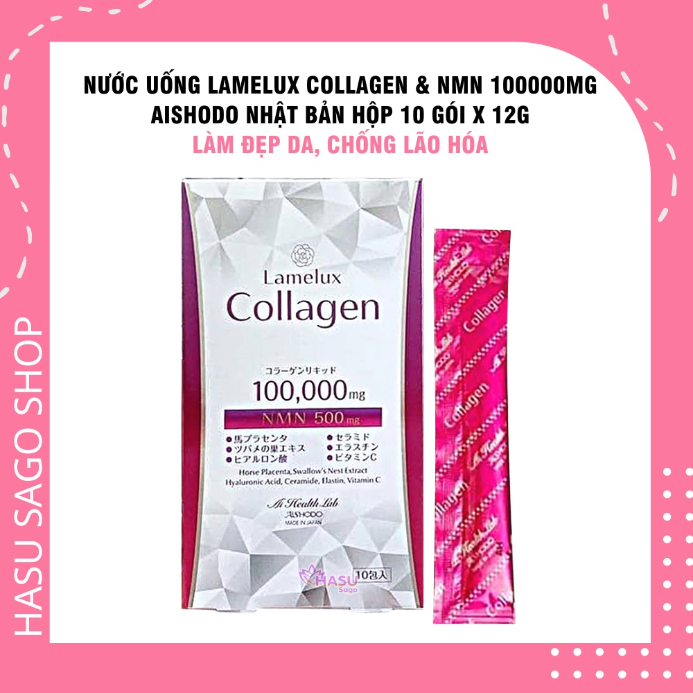 Nước Uống Lamelux Collagen &amp; NMN 100000mg Aishodo Nhật Bản Hộp 10 Gói x 12g - Làm Đẹp Da, Chống Lão Hóa