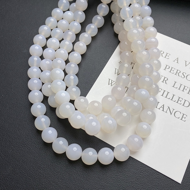 Bộ 10 Hạt Đá Mã Não Trắng Tự Nhiên Dùng Làm Trang Sức Thủ Công