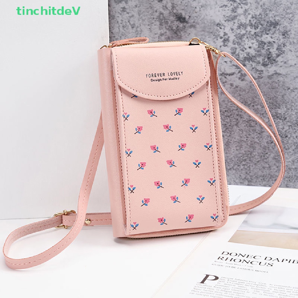 [TinchitdeV] Túi Xách Đeo Vai Bằng Da PU In Họa Tiết Hoa Đựng Điện Thoại / Ví Cầm Tay Có Dây Đeo Vai Cho Nữ [Mới]