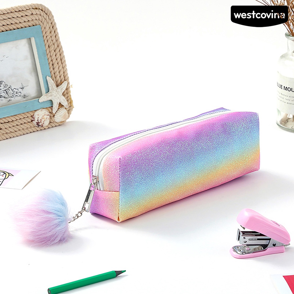 [COD] [COD]♪Bóp Viết Đa Năng Có Khóa Kéo Đính Bóng Lông Lấp Lánh