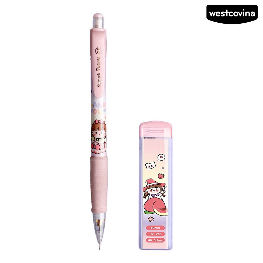 [COD]♪1 Bộ Bút Chì Cơ Tự Động Không Mài Ngòi 0.5mm In Hình Thỏ Dễ Thương