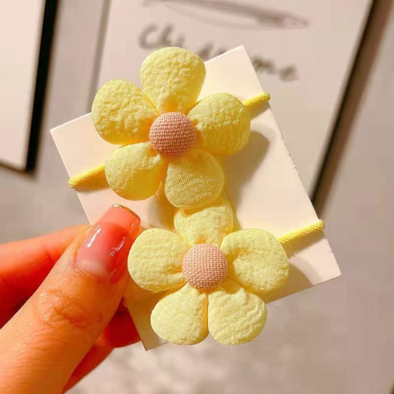 Set 2 Dây Cột Tóc Cao Su Co Giãn Gắn Hoa Cho Bé Gái