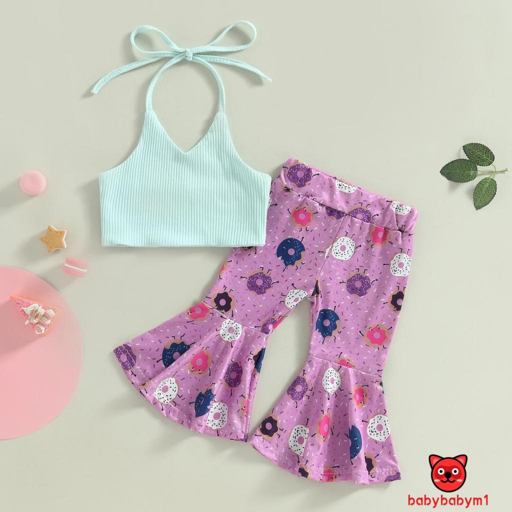 Set Áo Hai Dây Có Gân + Quần Ống Loe Co Giãn Thời Trang Cho Bé Gái