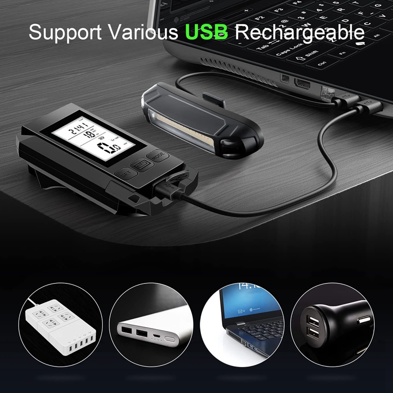 Đèn Pha Xe Đạp Có Màn Hình LCD Hiển Thị Tốc Độ Và Còi Sạc USB 4 Trong 1 Màu Đen