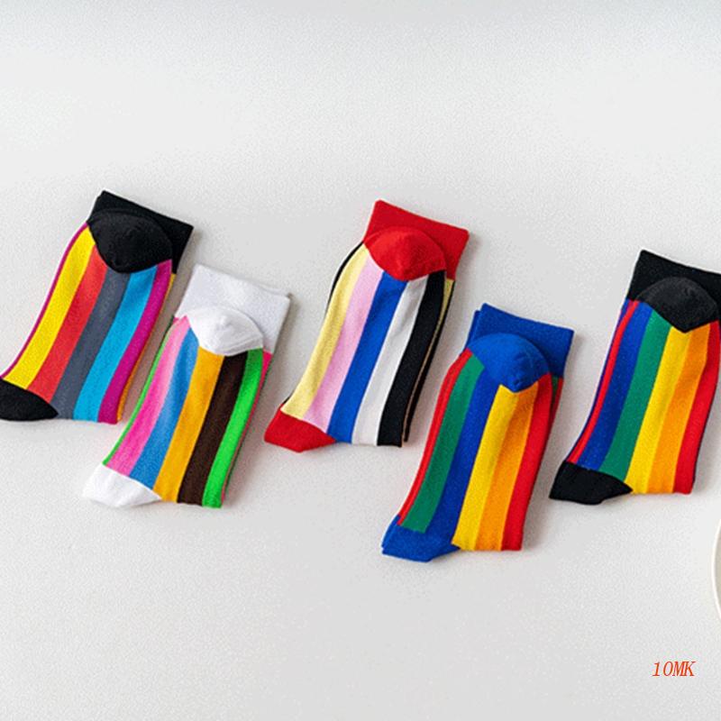 Xiangbao Tất Ống Dài Kẻ Sọc Cầu Vồng Phong Cách Hip Hop Cho Nữ