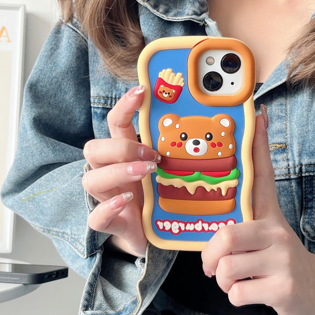 Ốp Điện Thoại tpu Dẻo Họa Tiết Hoạt Hình Gấu Hamburger 3D Dễ Thương Chống Rơi Cho iPhone 14 13 12 11 Pro MAX