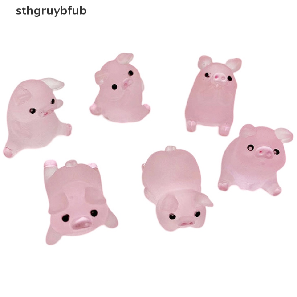 Set 1 / 5 Chú Heo Dạ Quang Mini Bằng Nhựa Resin Trang Trí Bảng Điều Khiển Xe Hơi DIY