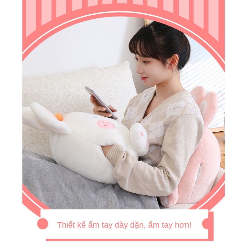 Gối Giữ Ấm Tay 3 Trong 1 Hình Thỏ Hoạt Hình Dễ Thương