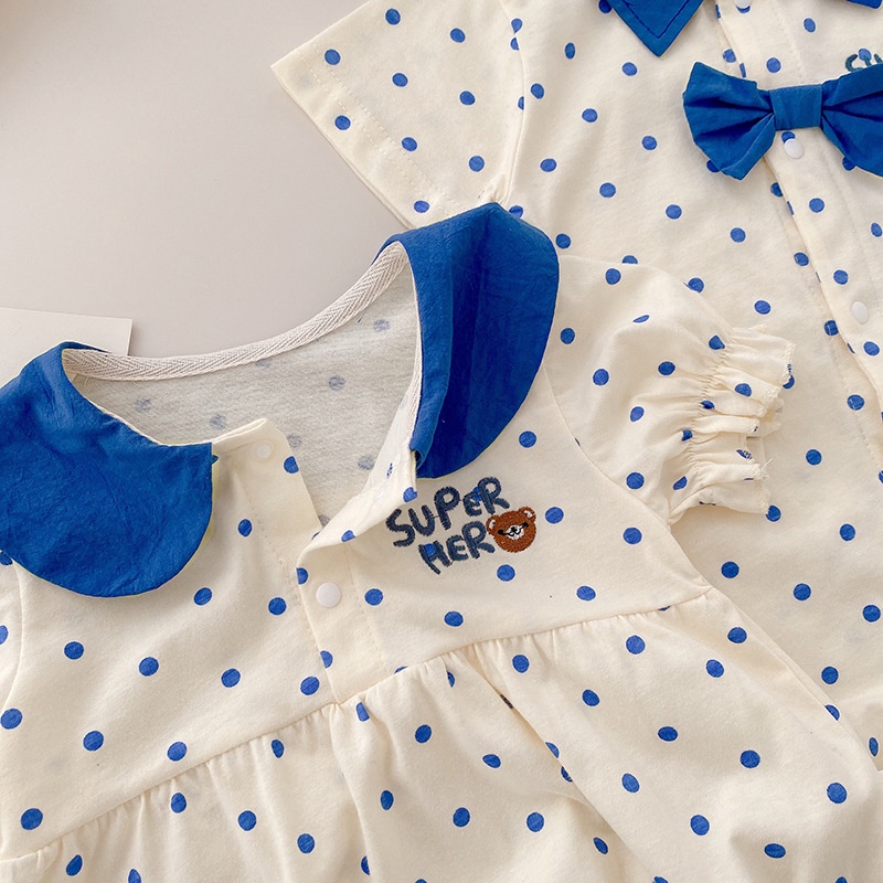 Áo Liền Quần Polo Bằng Cotton Trơn Tay Ngắn Cài Nút Thiết Kế Cà Vạt Phong Cách Hàn Quốc Thời Trang Mùa Hè Mới Cho Bé Trai Và Gái 0-24 Tháng Tuổi