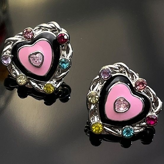 Bông Tai Hình Trái Tim Đính Đá Nhiều Màu Sắc Phong Cách Cổ Điển Thời Trang Cho Nữ