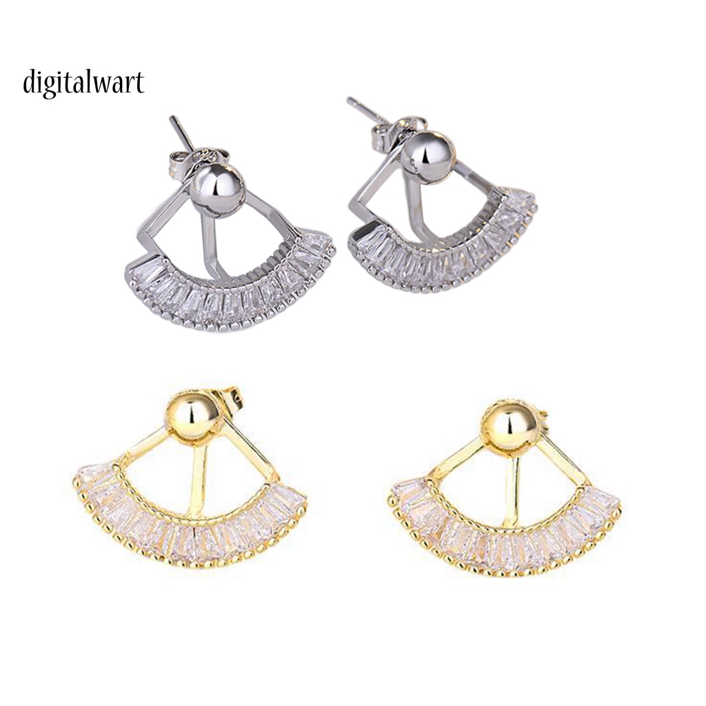 Kỹ Thuật Số| 1 Cặp Bông Tai Hình Quạt Tròn Đính Đá Thời Trang Dành Cho Nữ