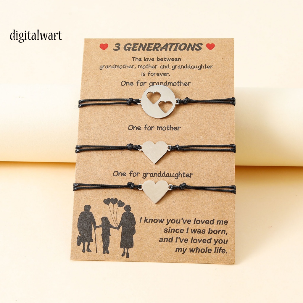 Kỹ Thuật Số| Set 3 Vòng Tay Trái Tim Rỗng Sáng Điều Chỉnh Được Cho Mẹ Và Bé