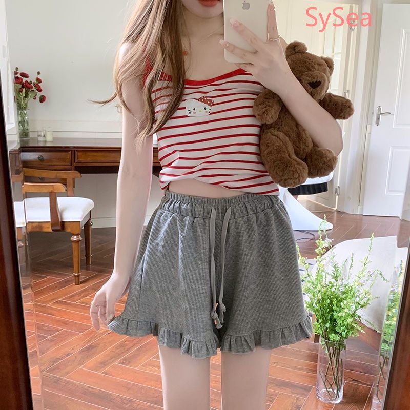 Quần Short Dáng Rộng Phối Ren Thời Trang Mùa Hè Hàn Quốc Cho Nữ