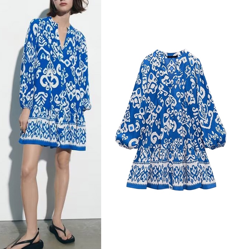 Zara Đầm mini In Họa Tiết Kiểu retro Thời Trang Mùa Hè Năng Động 9878142
