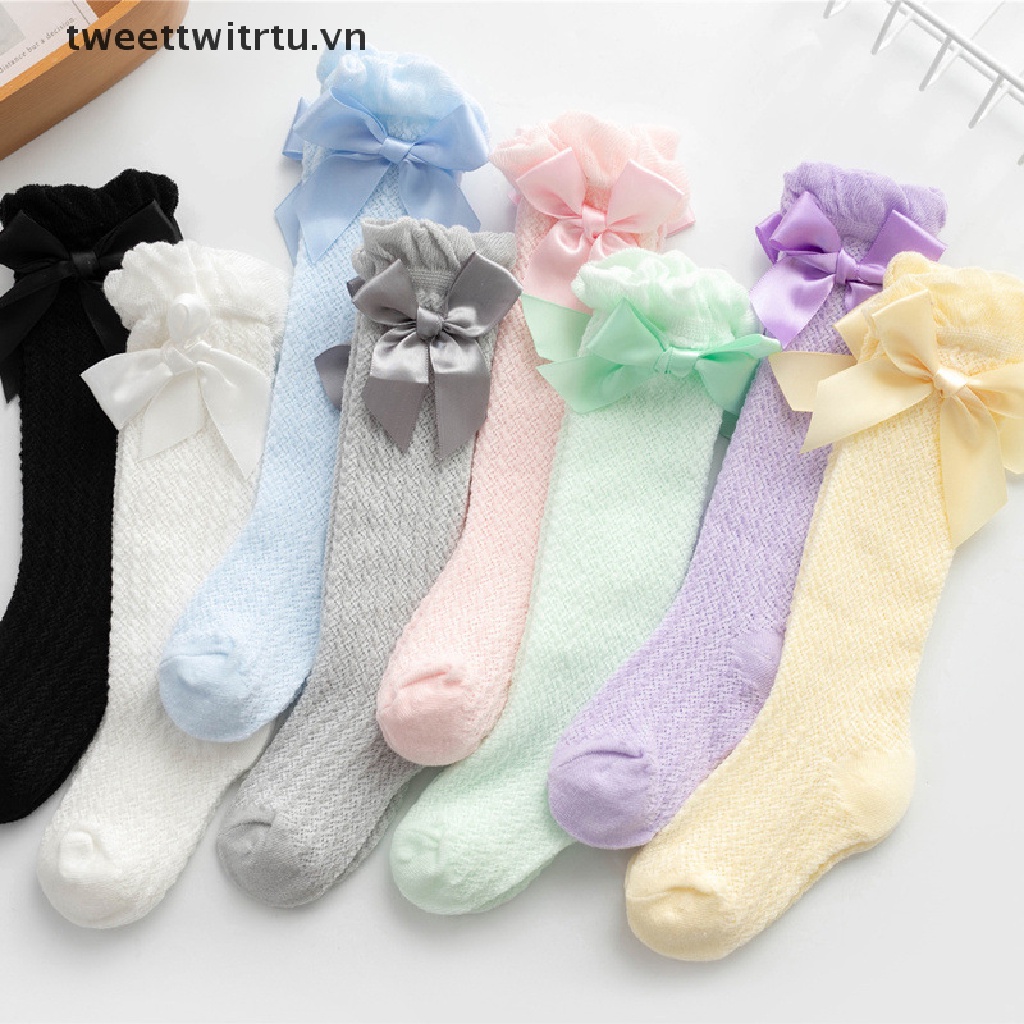 Vớ Lưới Mỏng Chống Muỗi Đính Nơ Họa Tiết Kẻ Sọc Dành Cho Trẻ Em