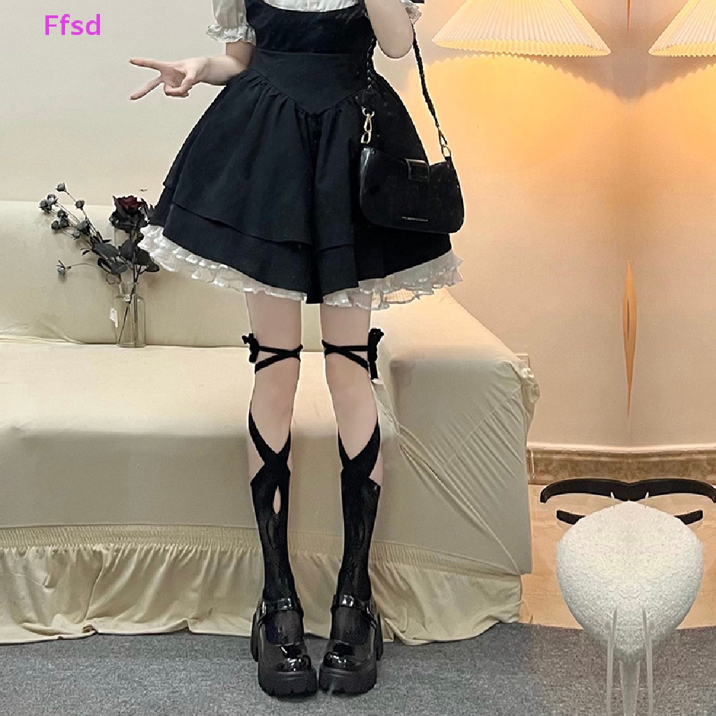 1 Đôi Tất Lưới Dài Qua Gối Đan Chéo Phong Cách Lolita Nhật Bản Cho Nữ