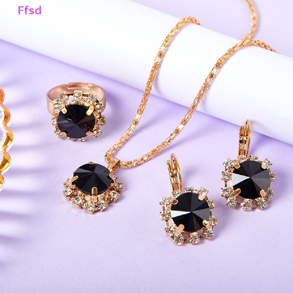 1 Bộ Trang Sức Gồm Vòng cổ / Nhẫn / Bông Tai Pha Lê Tròn Nhiều Màu Thời Trang Hàn Quốc Cho Nữ