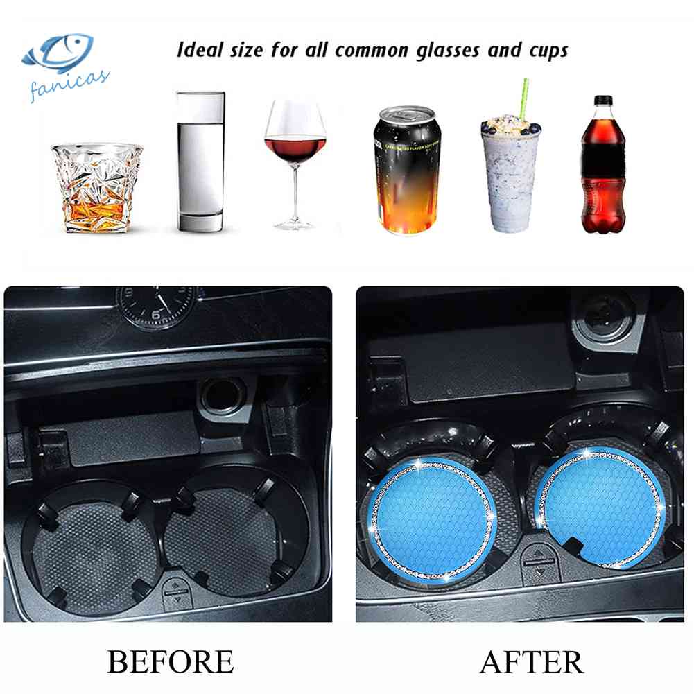 Bộ 2 Đế Lót Ly Chống Trượt Đính Đá Dễ Thương Cho Xe Hơi