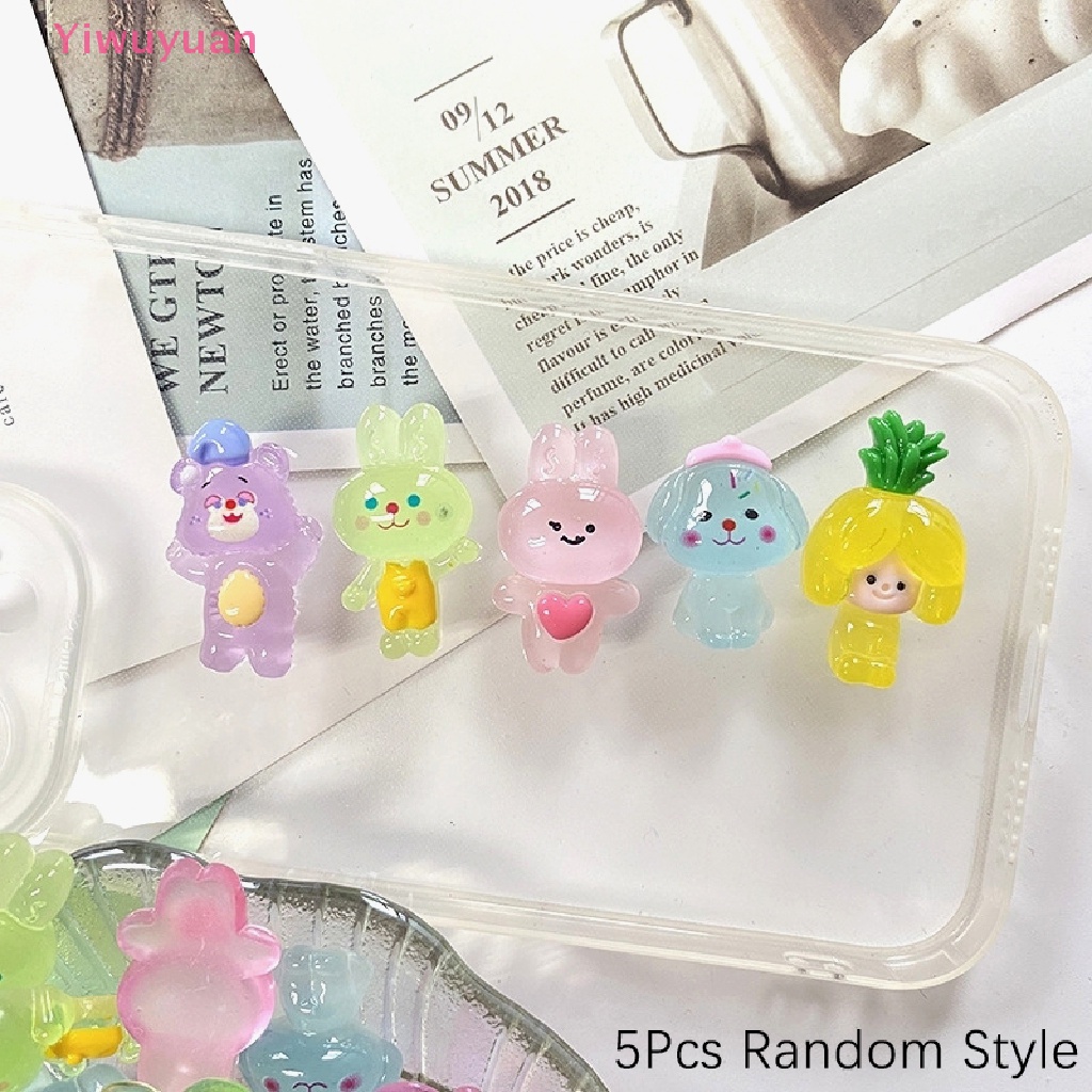 Bộ 5 Tượng Thỏ / Gấu Dạ Quang Trang Trí Điện Thoại