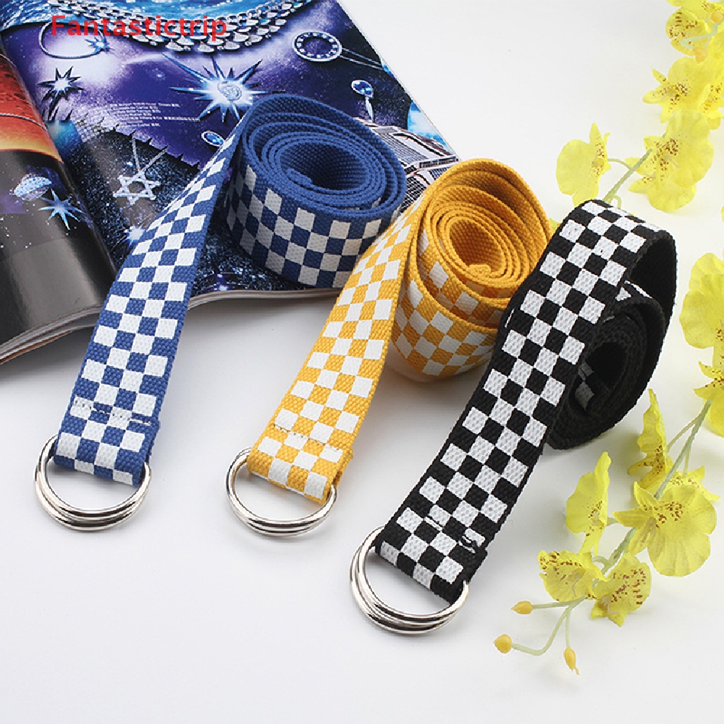 Thắt Lưng Vải Canvas Sọc Caro Phối Khoen Chữ D Thời Trang Đường Phố Mới