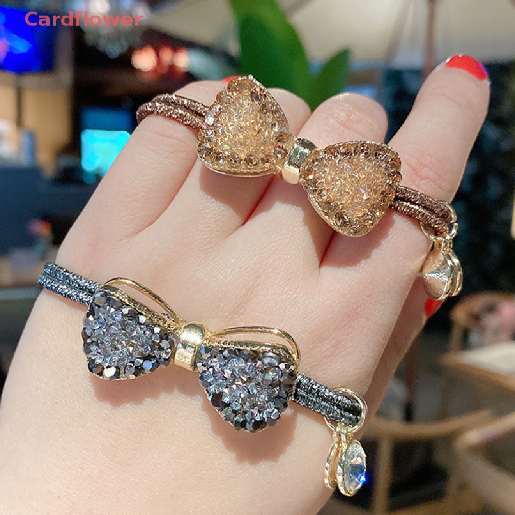 Dây Cột Tóc Cao Su Co Giãn Đính Đá Hình Nơ Lấp Lánh Thời Trang Cho Nữ