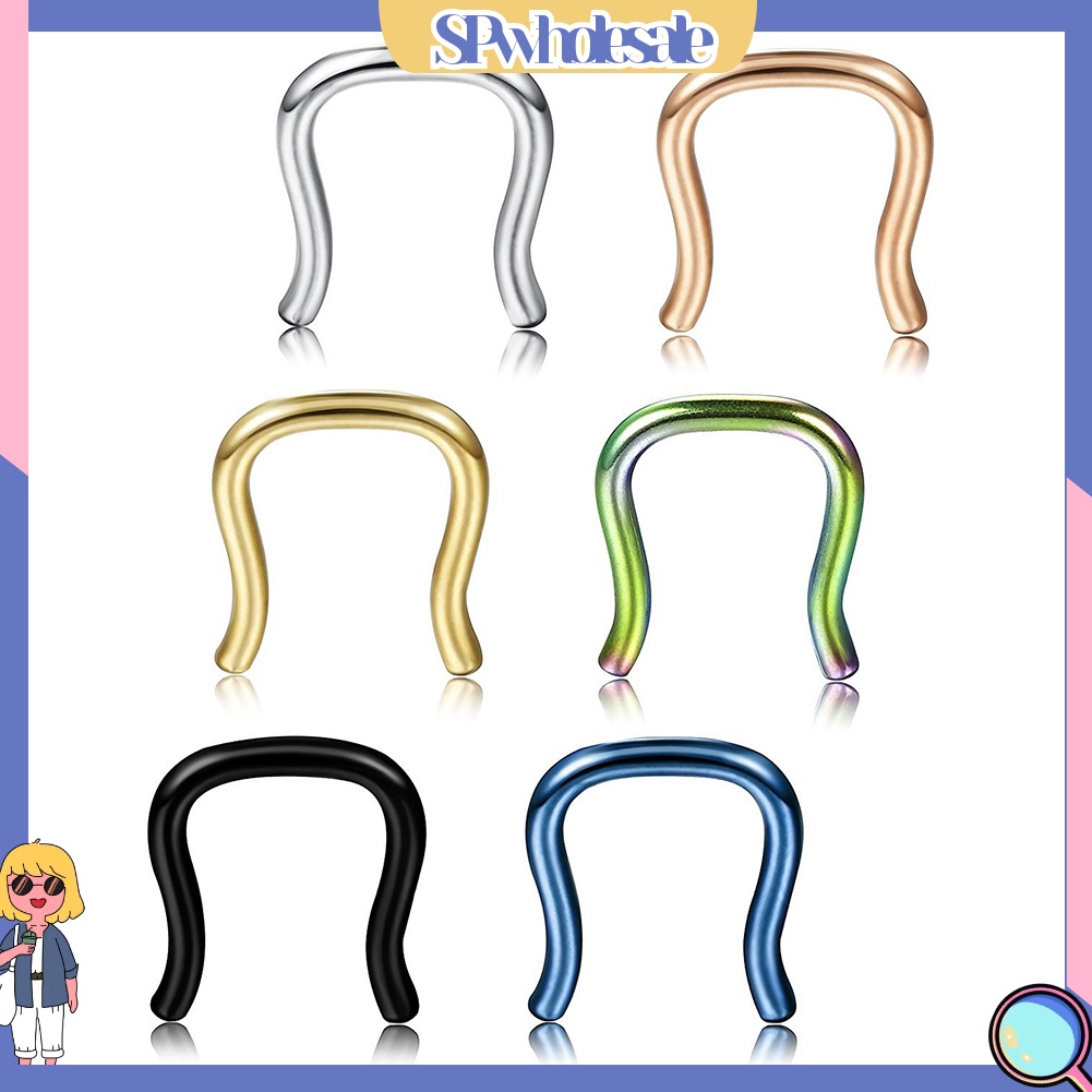 <SPwholesale> 6 Khuyên Mũi Hình Chữ U Bằng Thép 316L 1 / 1.2 / 1.6mm