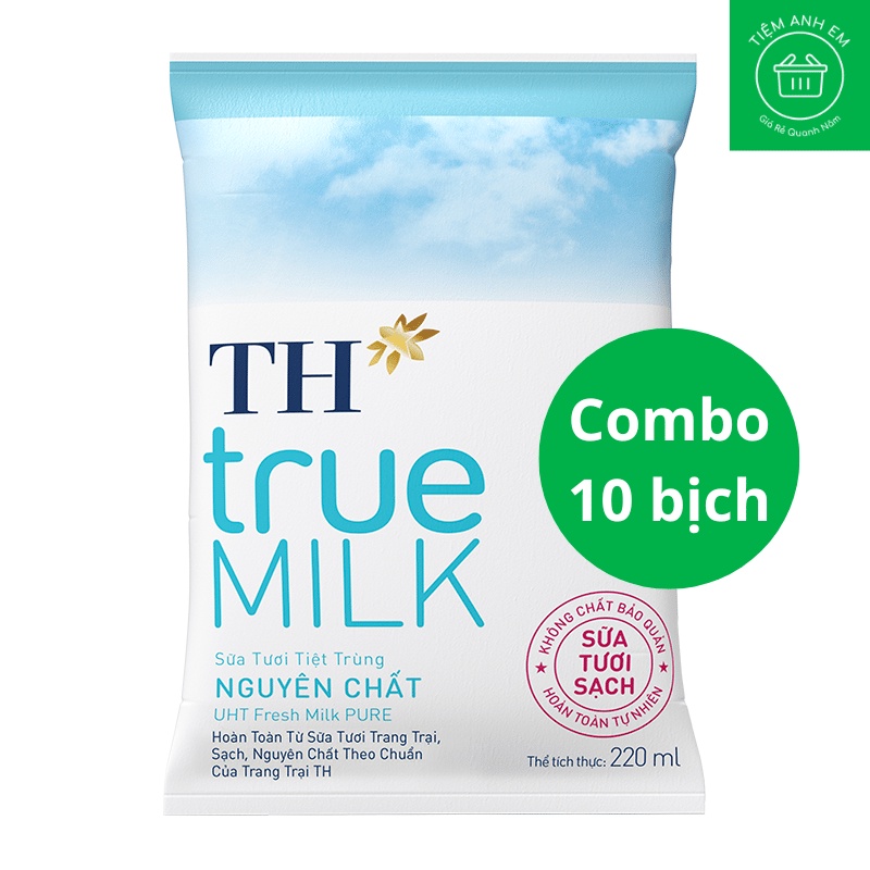 Sữa tươi tiệt trùng nguyên chất TH true MILK bịch 220ml - không đường