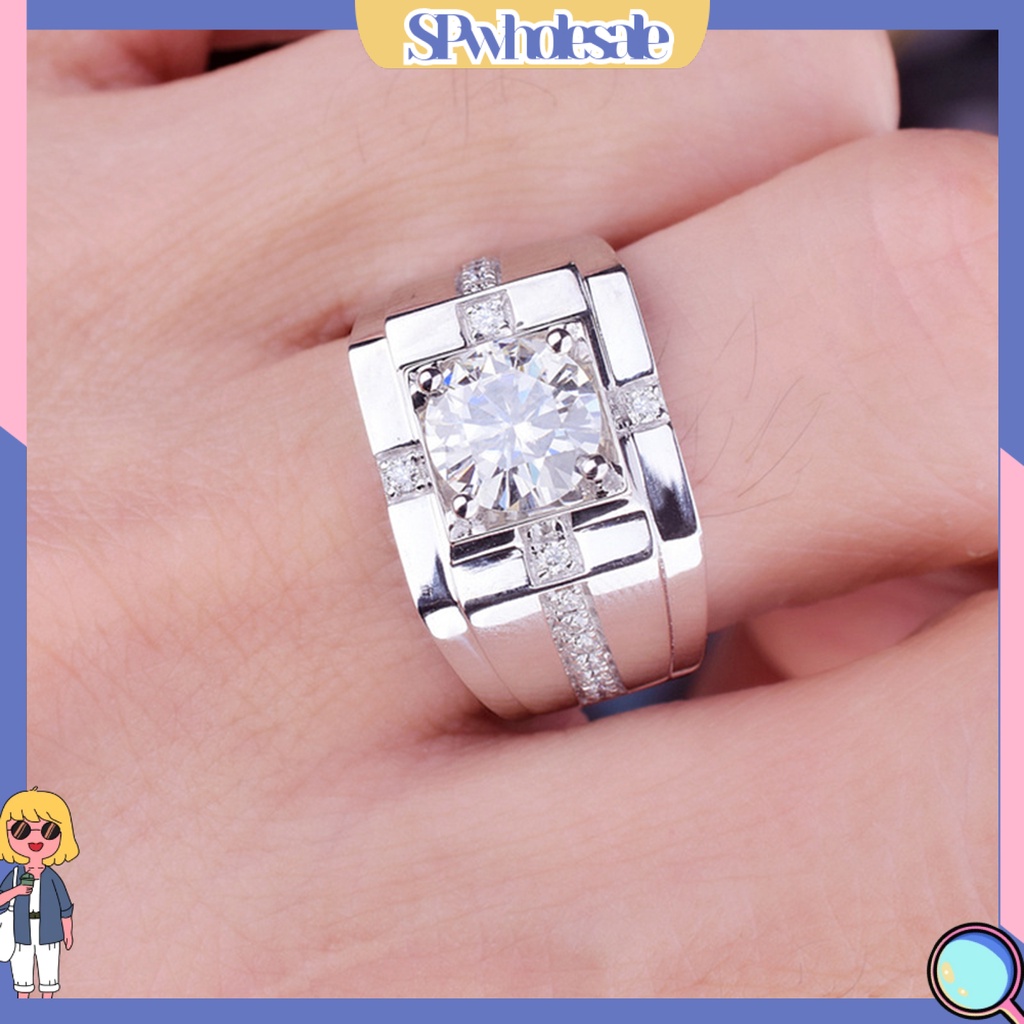 <SPwholesale> Nhẫn Hở Mạ Điện Khảm Đá Zircon Hình Học Sáng Bóng Trang Sức Không Gây Dị Ứng Trang Sức Làm Quà Tặng Cho Nam