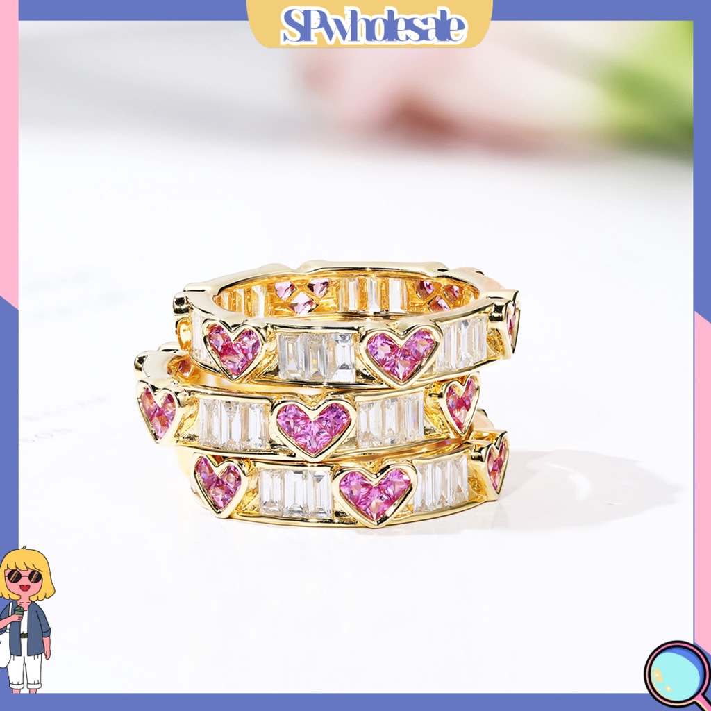 <SPwholesale> Nhẫn Hình Trái Tim Đính Đá Zircon Thời Trang Cho Nữ