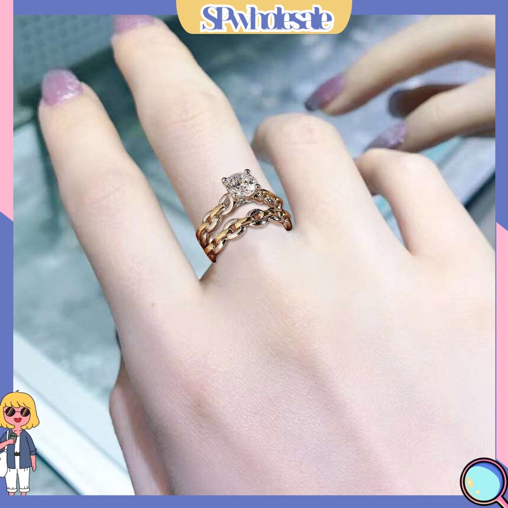 <SPwholesale> Bộ 2 Nhẫn Hợp Kim Đính Đá Sang Trọng Cho Nữ
