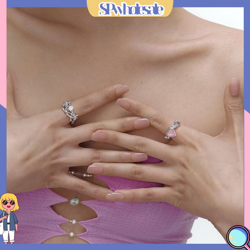 <SPwholesale> Nhẫn Hở Đính Đá Opal Nhân Tạo Hình Trái Tim Cho Nữ