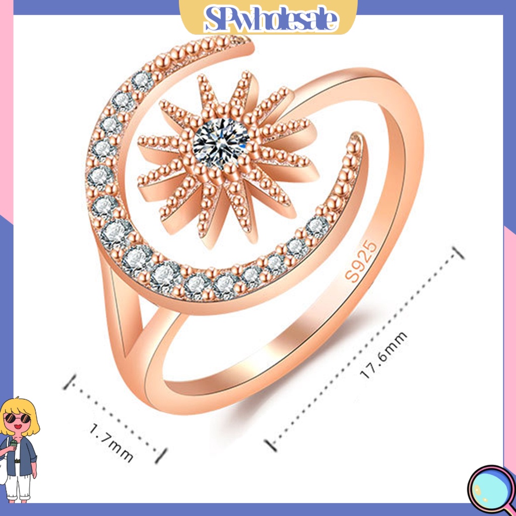 <SPwholesale> Nhẫn Hở Đính Đá Mặt Trăng Ngôi Sao Thanh Lịch Làm Quà Tặng Trang Sức Cho Nữ