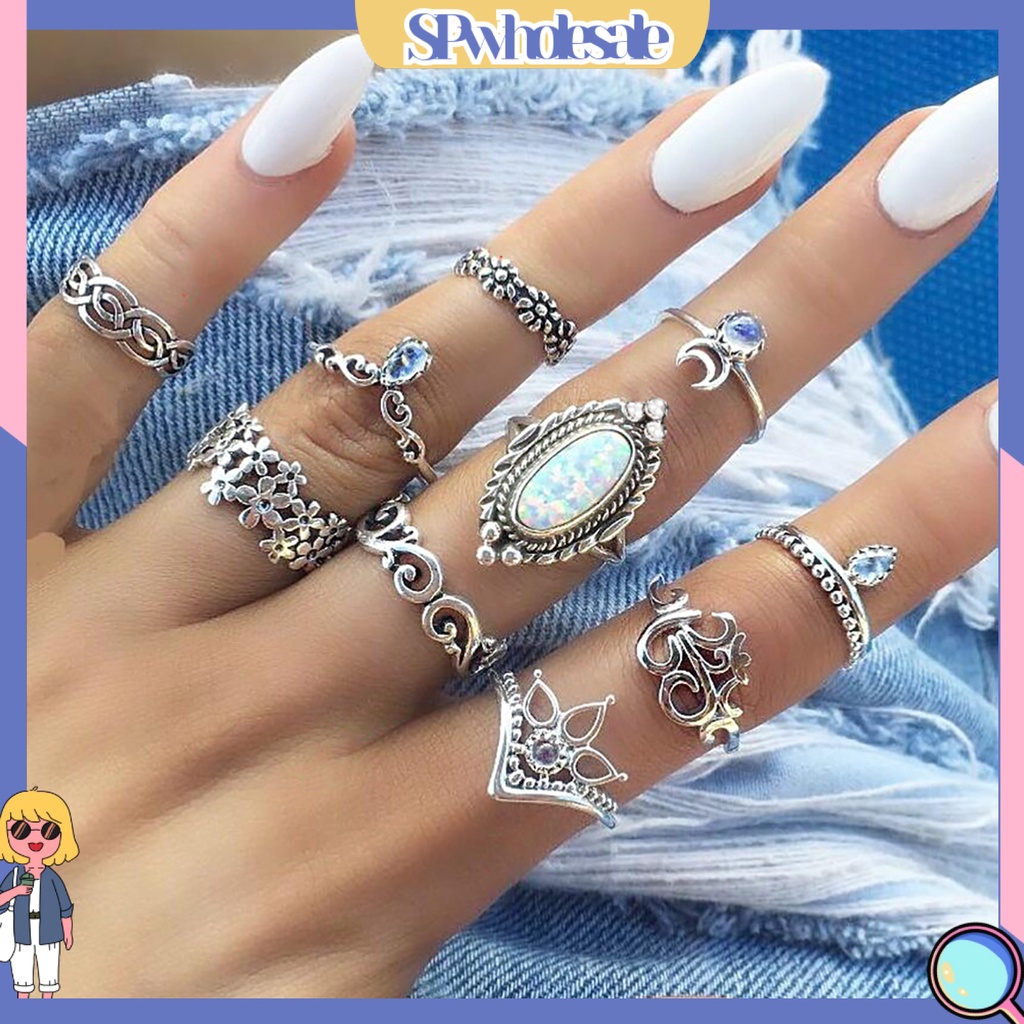 <SPwholesale> Set 10 Nhẫn Đeo Khớp Ngón Tay Phong Cách Bohemian