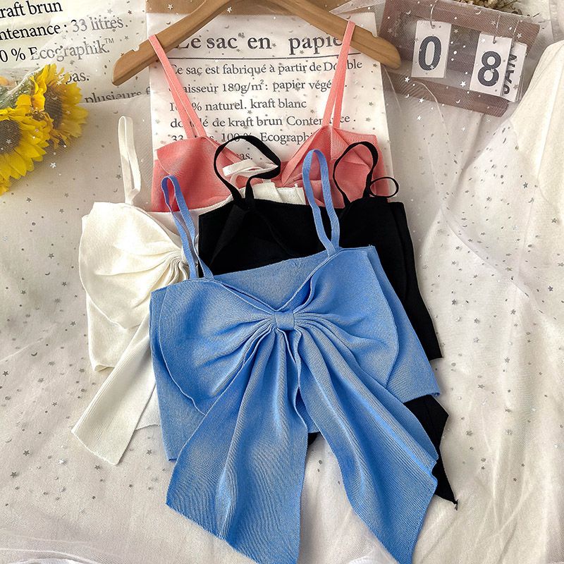 Áo Hai Dây Dệt Kim Đính Nơ Thời Trang Mùa Hè Hàn Quốc Cho Nữ