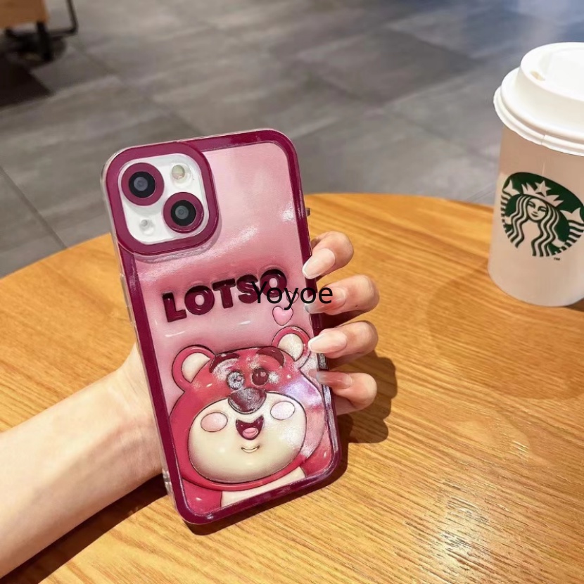Ốp Điện Thoại Silicon Mềm Trong Suốt Chống Sốc In Hình Gấu Dâu Tây Cho iPhone 14 13 12 11 Pro Max 7 8 Plus X XS XR SE