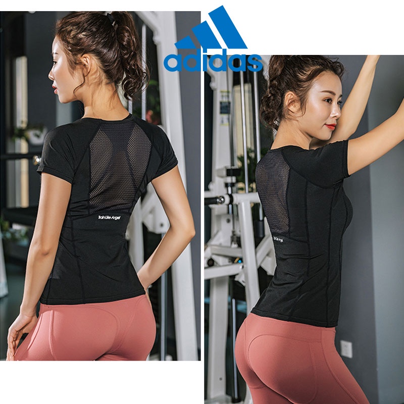 Áo Thun Thể Thao Adidas Tay Ngắn Dáng Ôm Phối Lưới Thời Trang Cho Nữ