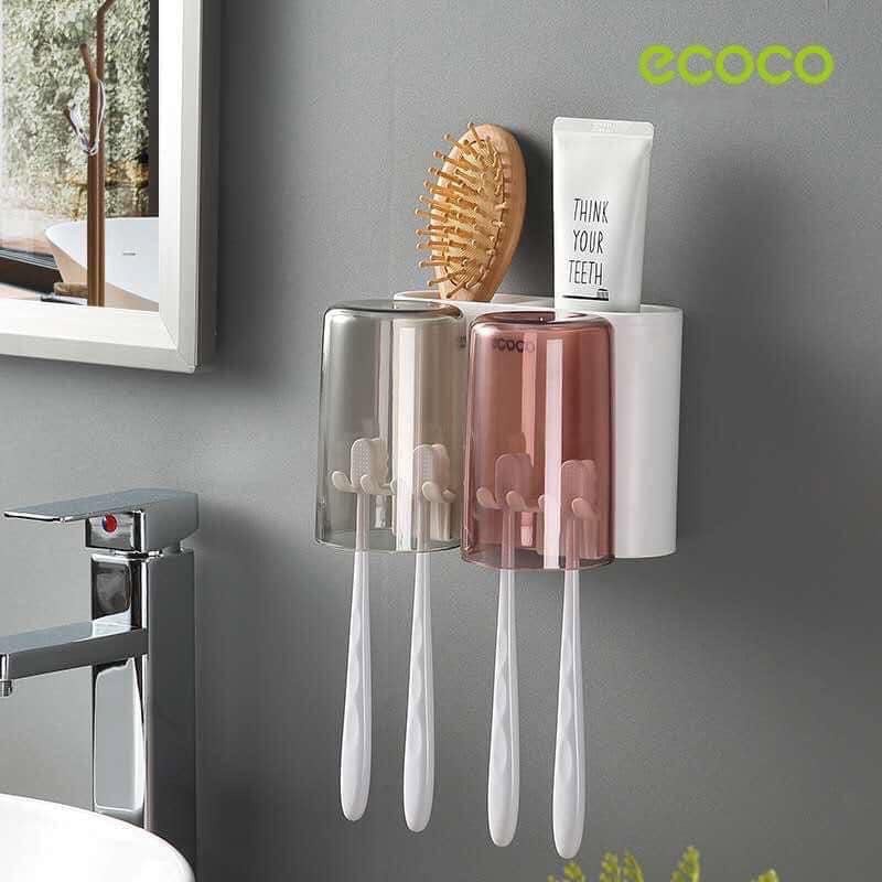 Giá Treo Bàn Chải Đánh Răng Kèm 2 Cốc Ecoco, Bộ Nhả Kem Tự Động Thông Minh Dán Tường Siêu Chắc Tiện Lợi