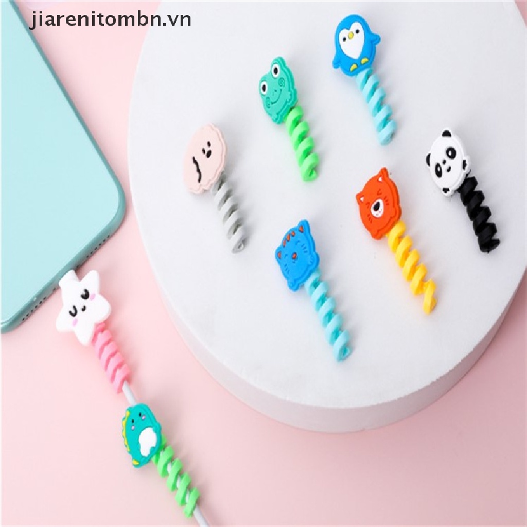 Dây Quấn Bảo Vệ Cáp Sạc USB Kiểu Xoắn Ốc Bằng Silicon Họa Tiết Hoạt Hình jiarenitombn Cho Điện Thoại Di Động