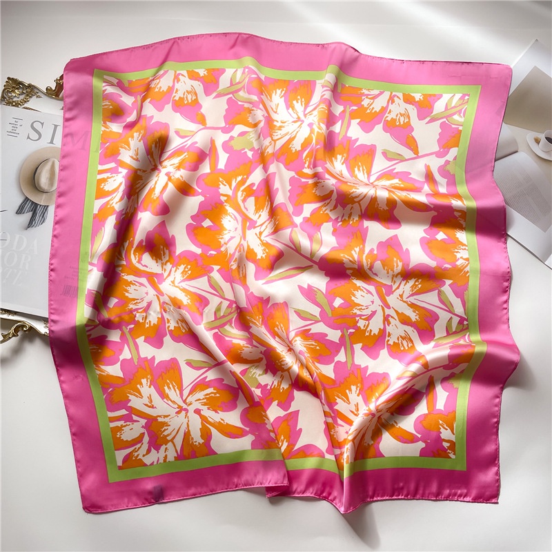 Khăn Choàng Cổ Hình Vuông Cỡ Nhỏ Bằng Lụa In Họa Tiết Hoa Màu Sắc Thời Trang Tinh Tế Cho Nữ