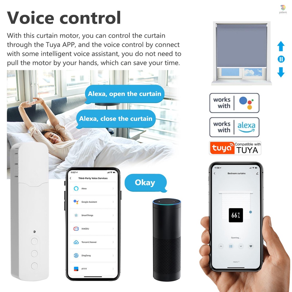 (yala) Tuya WiFi TM616EGWT Rèm Cửa Dạng Hạt Kéo Thông Minh Cho Nhà Ở / Khách Sạn / Điện Thoại Di Động Điều Khiển Giọng Nó