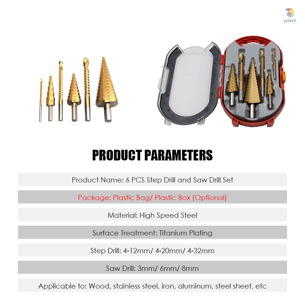 Bộ 6 Mũi Khoan Bước HSS Bằng Thép Không Gỉ Tiện Dụng