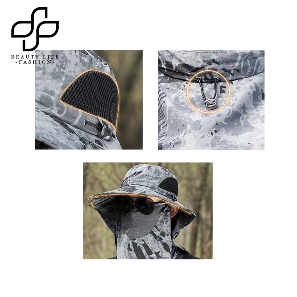 Nón Tai Bèo Kèm Tấm Che Mặt Chống Nắng / Bụi Bẩn In Họa Tiết Rằn Ri Độc Đáo Thời Trang