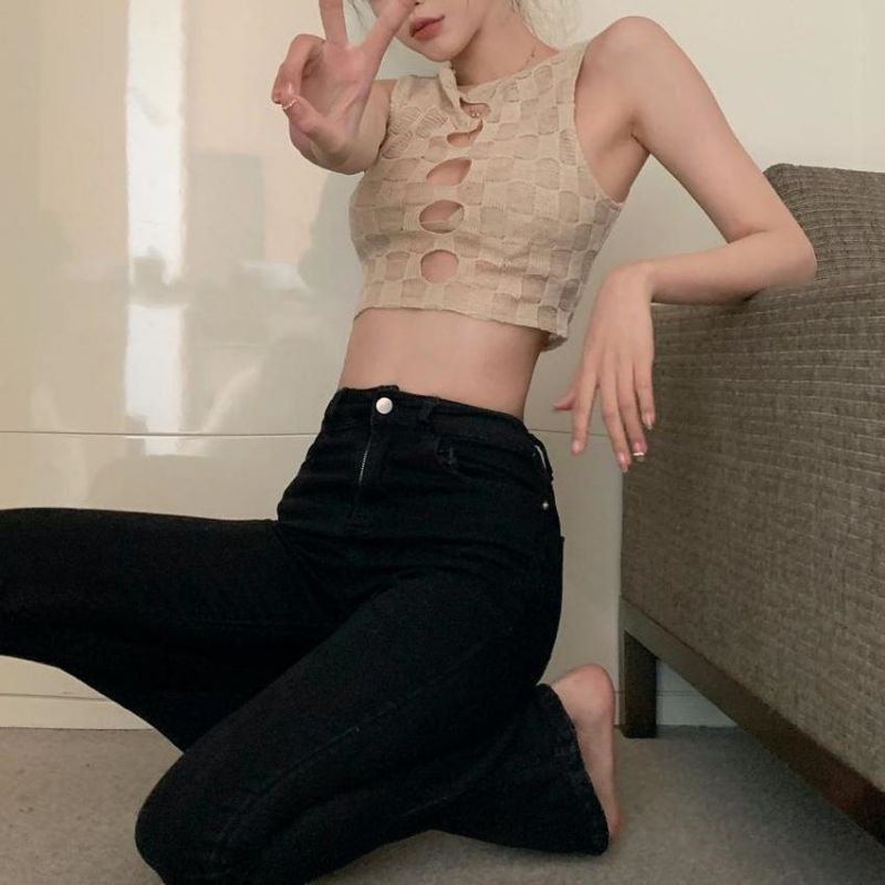 IELGY   Áo Croptop Dệt Kim Hai Dây Dáng Ngắn Thời Trang Quyến Rũ Cho Nữ