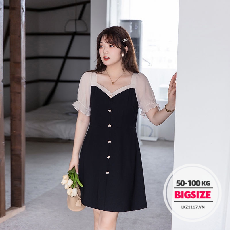 Đầm Bigsize Váy nữ dáng suông tay ngắn cổ vuông chữ a mùa hè Phong cách Hàn Quốc Thời Trang cá tính xinh đẹp cho người mập béo nữ