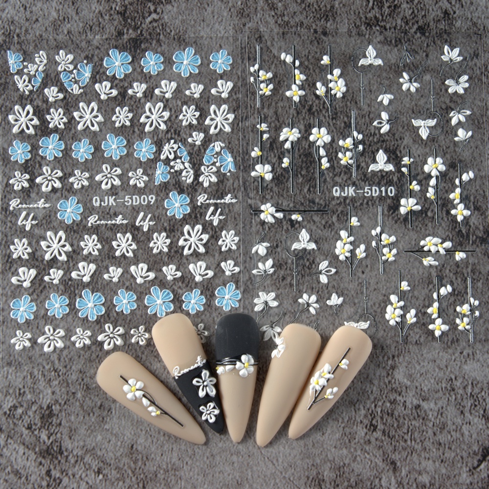 Nhãn Dán Acrylic Dập Nổi Hình Hoa Cúc Năm Cánh 5D Trang Trí Móng Tay