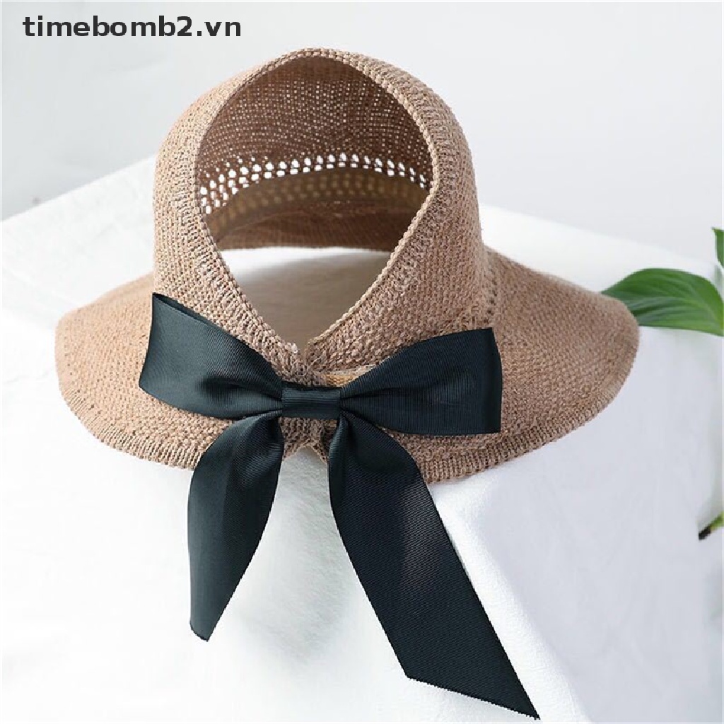 { # Nón Rộng Vành Hở Chóp Thoáng Khí Đính Nơ Thời Trang Đi Biển Mùa Hè
