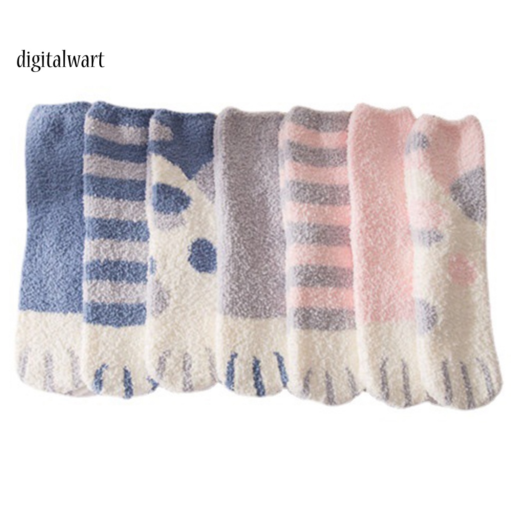 Kỹ Thuật Số| 1 Đôi Vớ Ngủ Giữ Ấm Mềm Mại Co Giãn In Hình Chân Mèo Dễ Thương