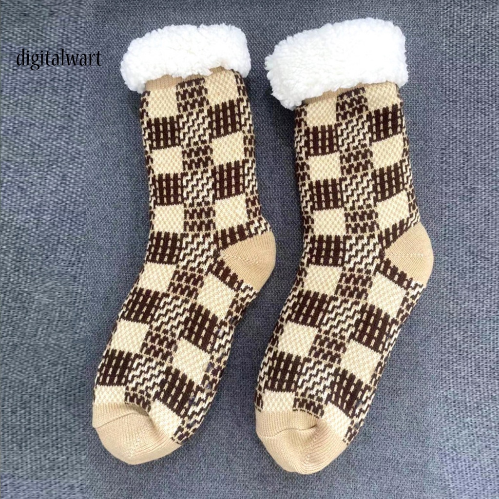 Kỹ Thuật Số| 1 Đôi Tất Ống Dày Giữ Ấm Mùa Đông Mềm Mại Co Giãn Họa Tiết Kẻ Sọc Màu Tương Phản