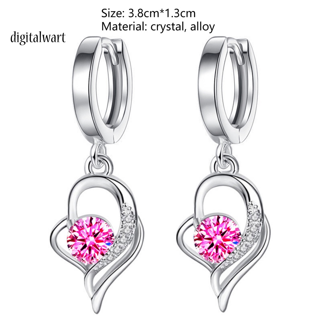 Kỹ Thuật Số| 1 Đôi Bông Tai Hình Trái Tim Đính Pha Lê Lấp Lánh Chất Lượng Cao Dành Cho Nữ
