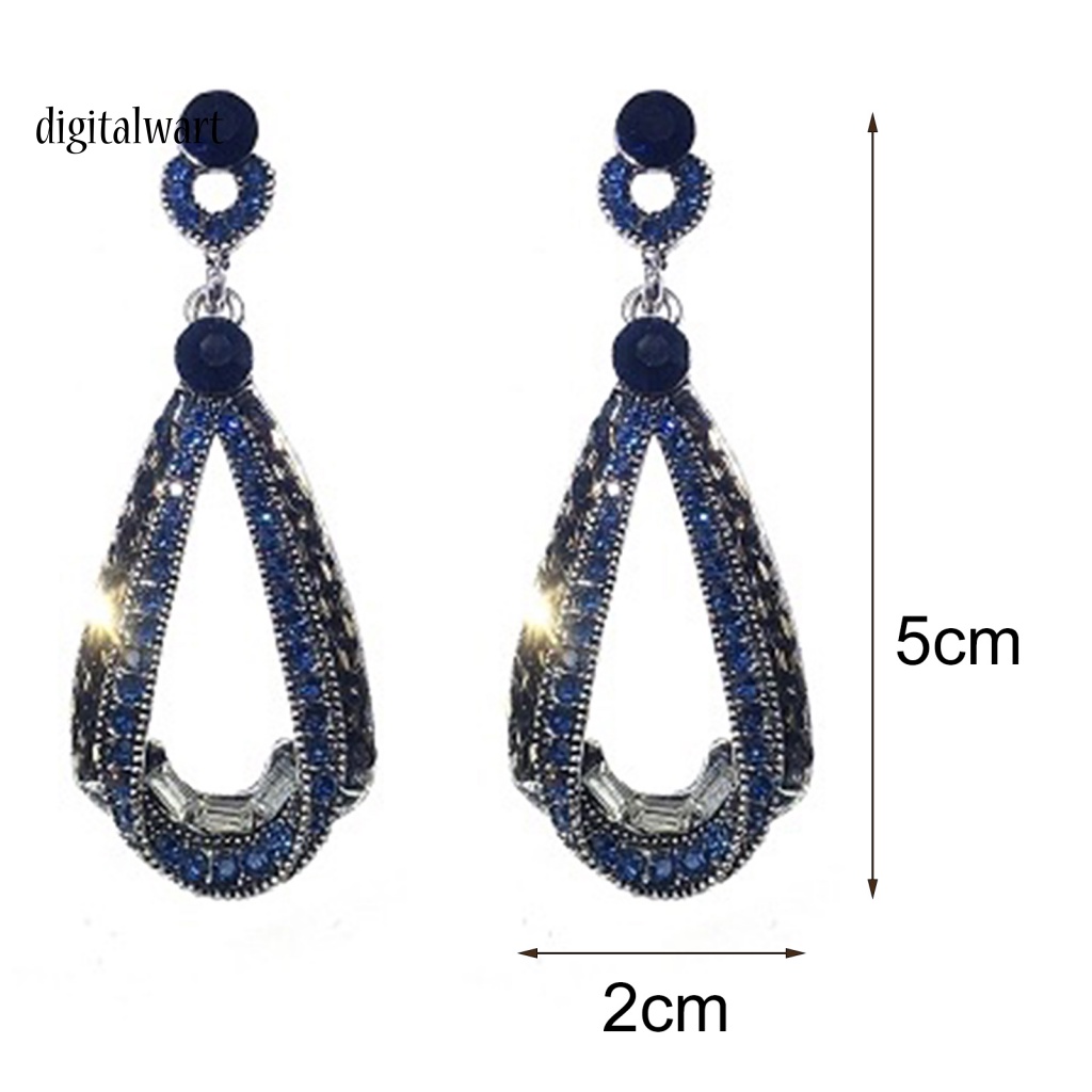 Kỹ Thuật Số| Khuyên Tai Giọt Nước Đính Đá Xanh Lam Hình Giọt Nước Phong Cách Vintage